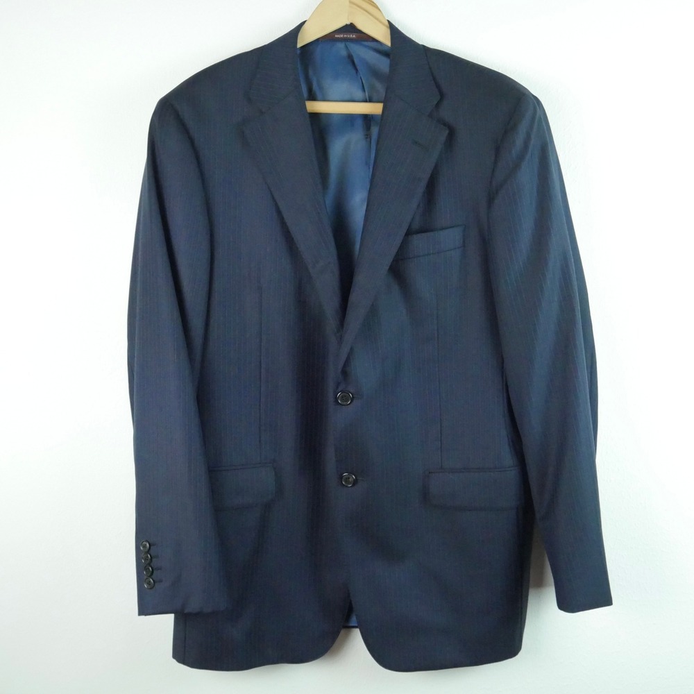 Hickey Freeman Loro Piana Super 150s Wool Blazer‎ Navy Pinstripe 42R Sport Coat